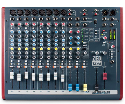Изображение Allen & Heath ZED60-14FX Микшерный пульт 8 микрофонных /линейных входов, 2 стерео, 60мм фейдеры, USB
