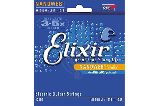 Изображение Elixir 12102 NanoWeb струны для электрогитары Medium 11-49