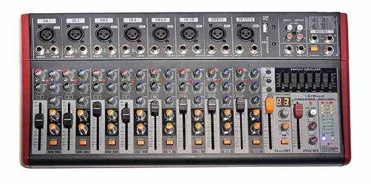 Изображение Grand Vox GM12 12 канальный микшерный пульт: 8 моно, 4 стерео, Multi-FX процессор 