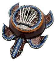 Изображение VESTON FK-24T - калимба Черепаха, украшена этническим точечным рисунком, размер:17см х 24см х 6см